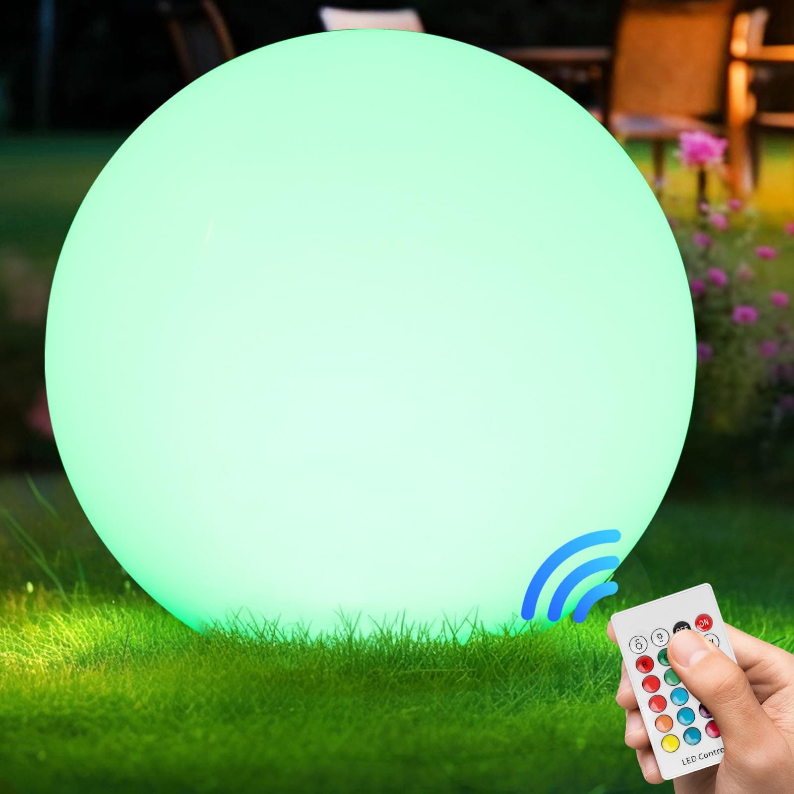 Luz Solar Exterior Jardin RGB, Luce Solare Led Exterior Jardin Bola 30CM/12 Inch, Lampara Solar Impermeables Ip66, Iluminación Solar Regulable con Control Remoto para Piscina, Balcón, Deco Patio