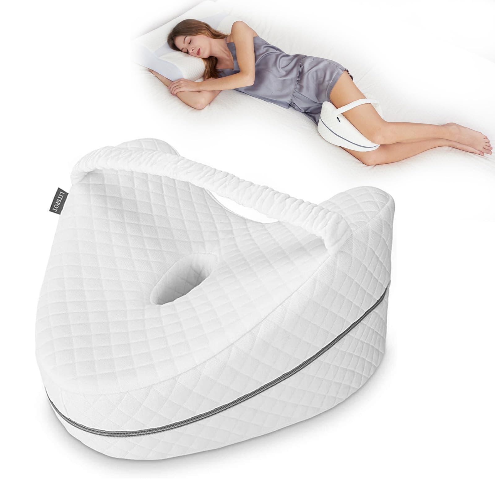 LITSPOT Oreiller de Jambe Oreiller de Genou Ergonomique avec Mousse à Mémoire de Forme pour Dormir pour Soulager la Pression - Hanches, Jambes, Genoux, Blanc