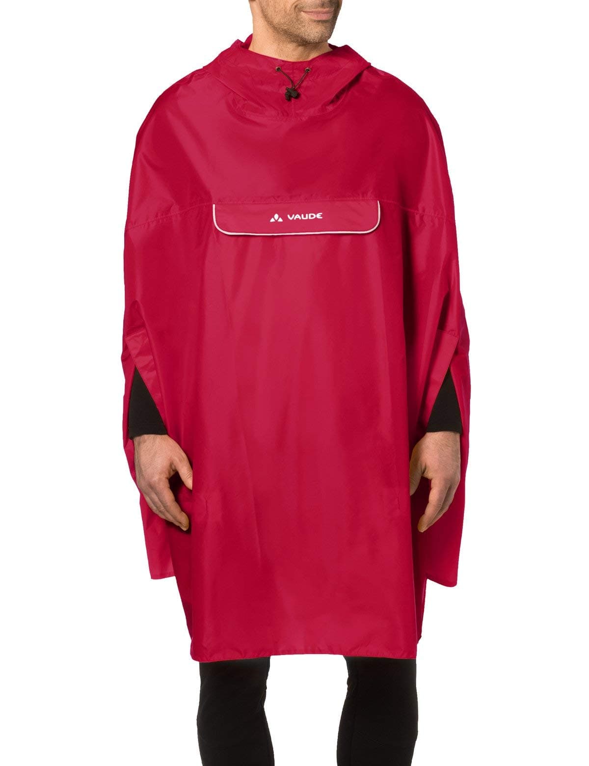 VAUDE Valdipino Poncho - Wasserdichter Fahrrad-Poncho aus recyceltem Polyester, Windabweisend, Reflektierend, Mit Kapuze & Fronttasche - 85cm Länge
