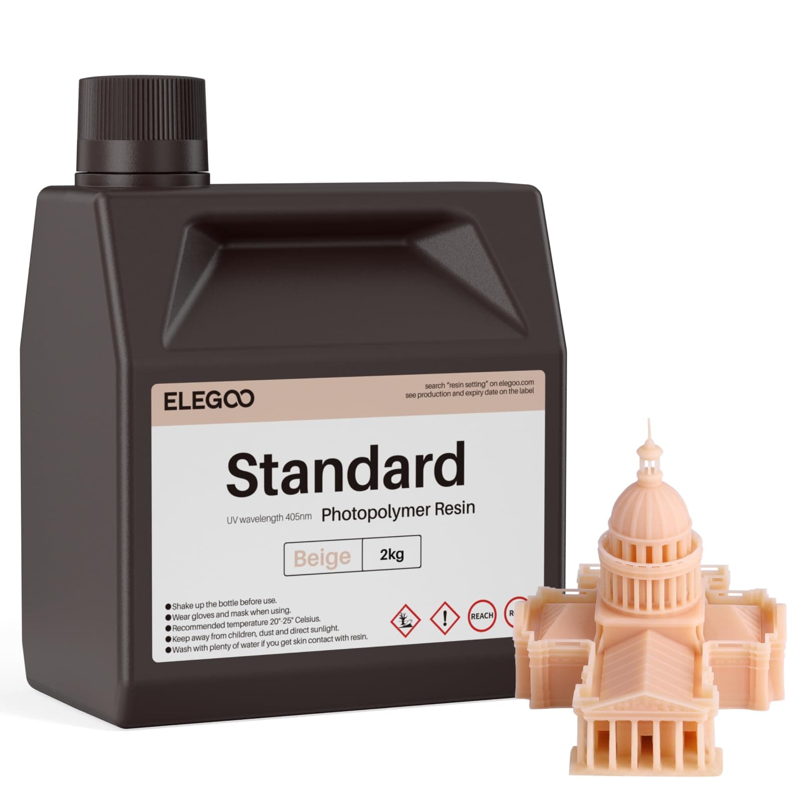 ELEGOO Résine Imprimante 3D LCD Résine Standard à Photopolymérisation UV de 405 nm Résine Photopolymère pour Impression 3D Beige 2000g