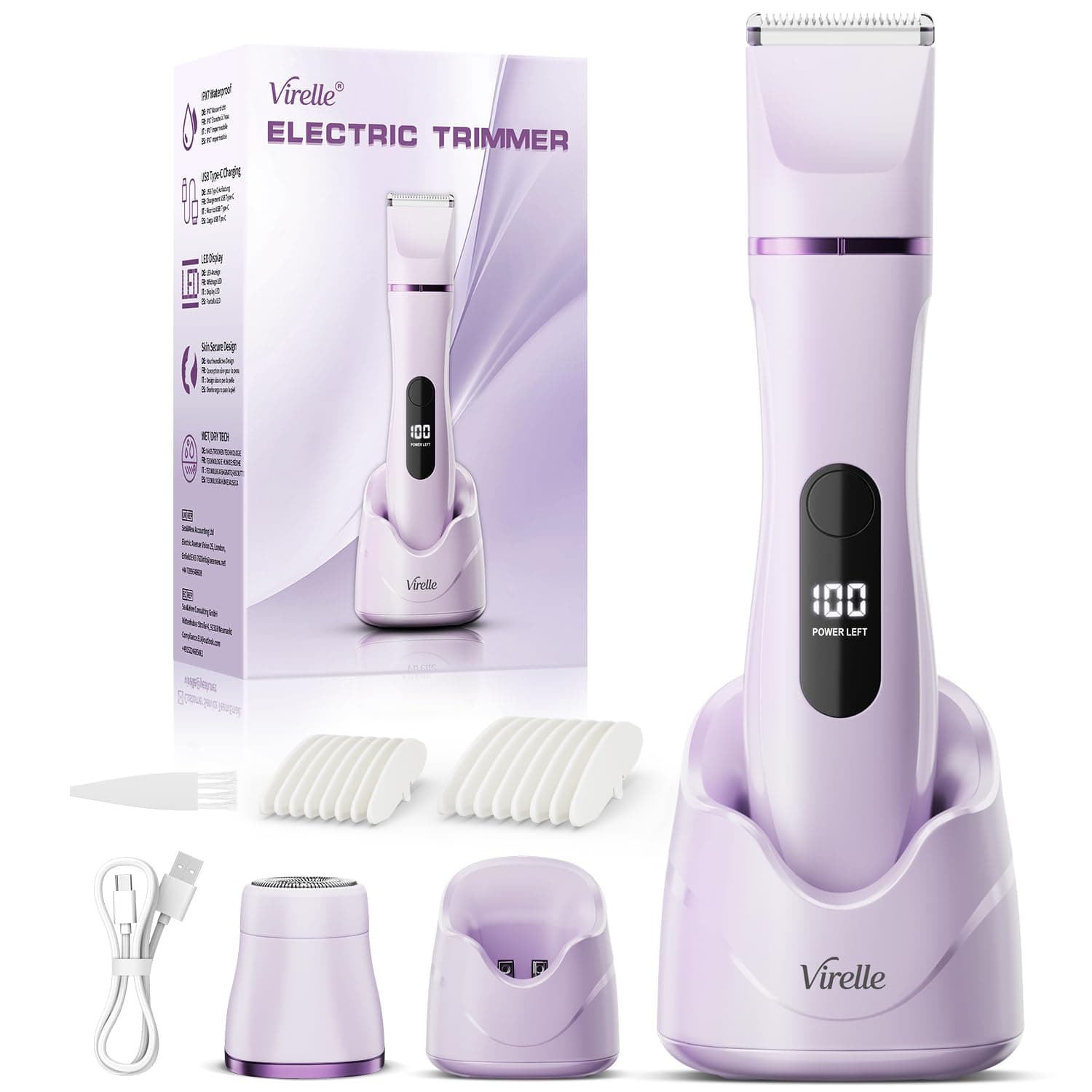 Afeitadora Electrica Mujer IPX7 Impermeable - Rasuradora Mujer Zona Intima (Cara, Braces y Cuerpo), Maquinilla Afeitar con 4 Peines de Precisión, Pantalla LED, Recarga USB, Regalos Aniversario