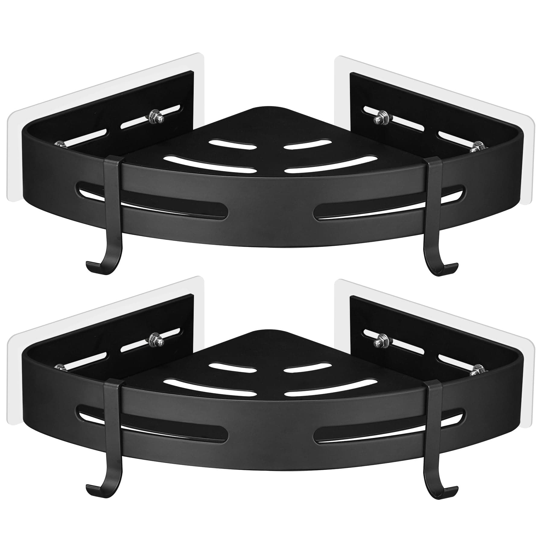 GRICOL Mensola da Doccia Senza Foratura Mensola Bagno Angolare Adesiva in Metallo con 4 Ganci Porta Shampoo Doccia Porta Bagnoschiuma da Doccia Anti-Ruggine 2 Pezzi Nero