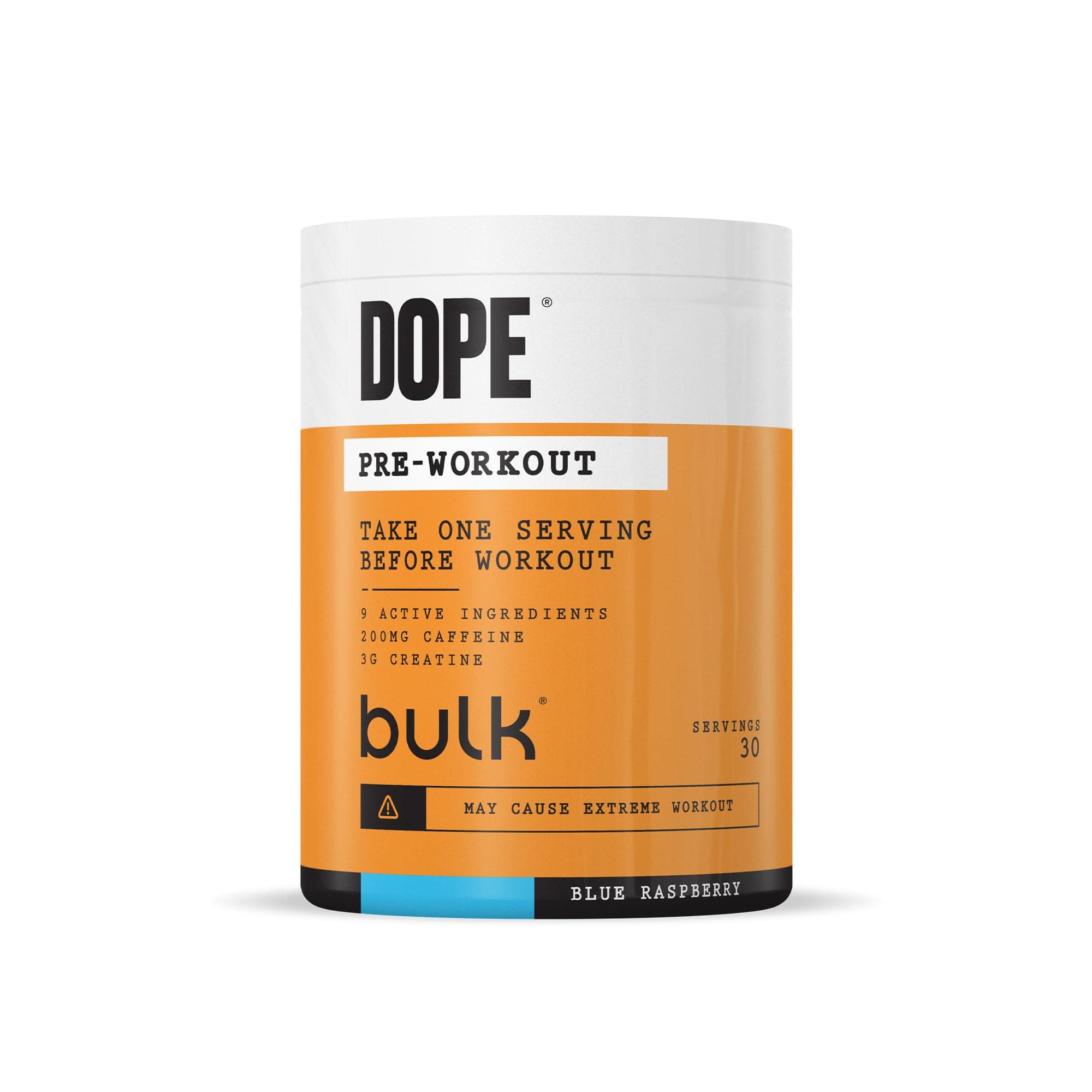 Bulk Polvere Pre-Workout Dope | Blue Raspberry | 3g Creatine per Serving | 200mg Caffeine | Citrulline Malate & Arginine AKG | Beta-Alanine | Energy, Focus & Performance | 510g Supplement