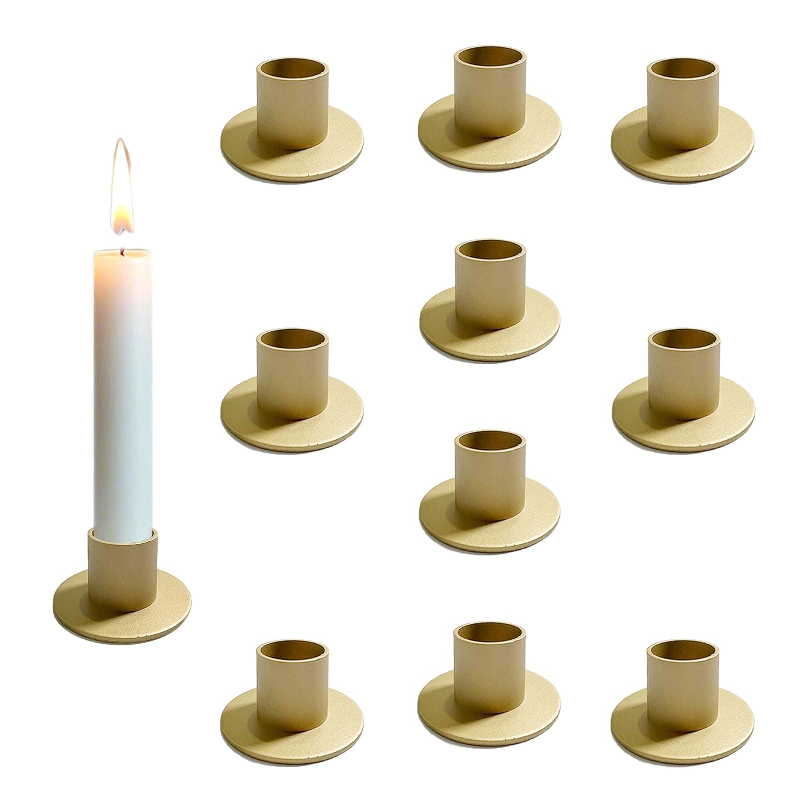 10 Pièces Bougeoir Doré pour Bougies Coniques (Ø 2,2 cm), Chandelier en Métal pour Décoration de Mariage, Fête, Anniversaire, Salon et Chambre à Coucher