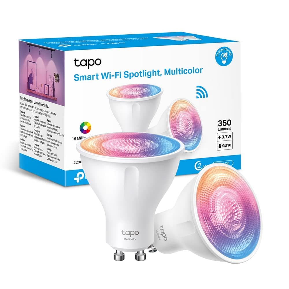 Tapo L630 Lampadina WiFi Intelligente LED Smart GU10 2-Pack, RGBW Multicolore, 16 Milioni di Colori, Amazon Alexa, 350 Lumen, 3.7W, Risparmio Energetico, Confezione da 2 Pezzi
