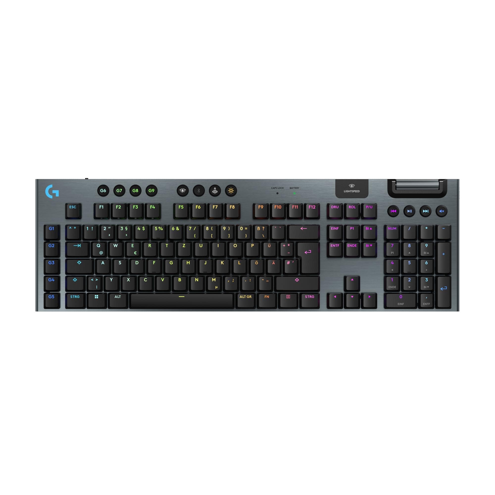 Logitech G G915 X Lightspeed - Kabellose, Flache Gaming-Tastatur, Double-Shot-PBT-Tastenkappen, voll programmierbare Tasten, RGB-Hintergrundbeleuchtung, GL Brown-Tactile, PC/Mac, DEU QWERTZ -Schwarz