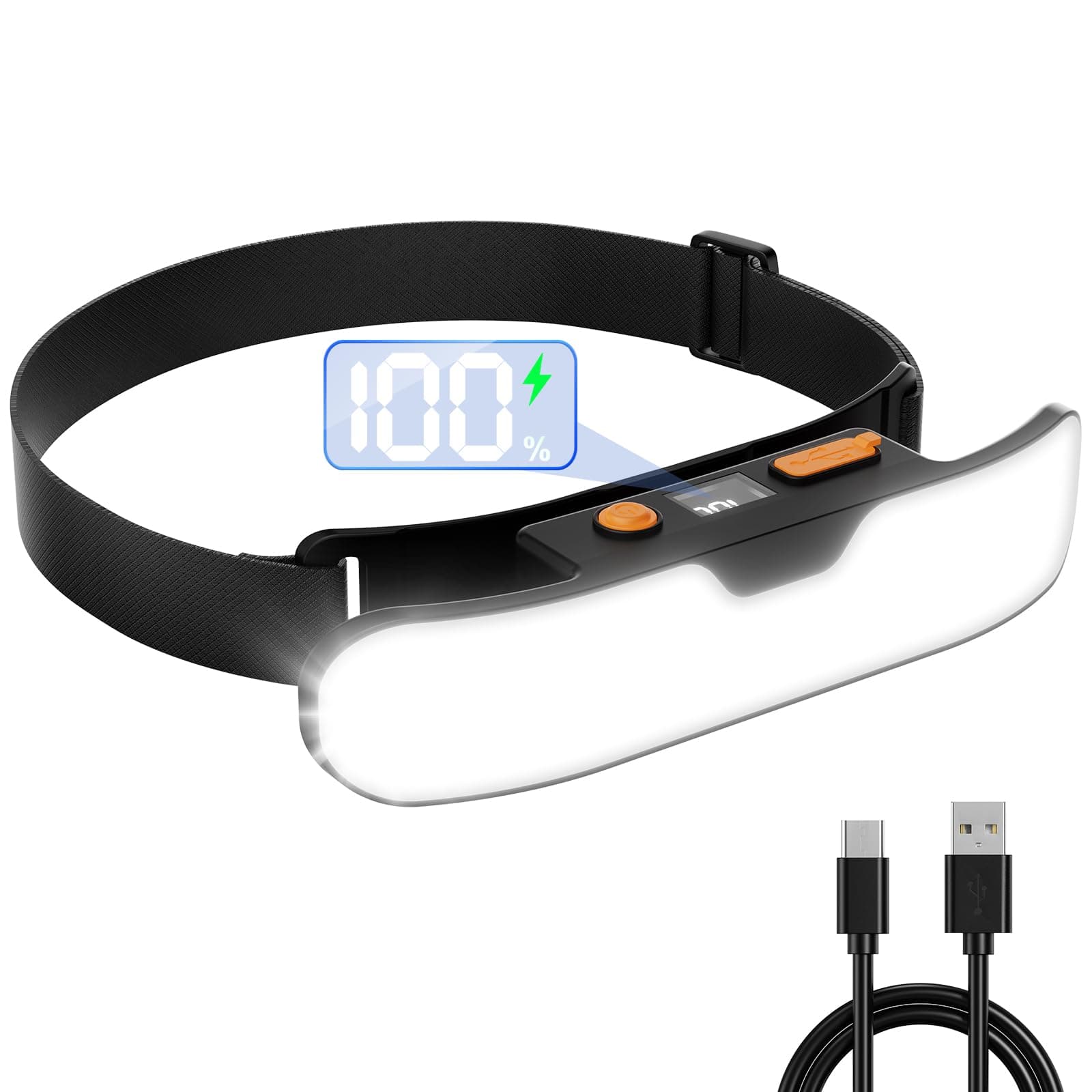 Mohard Linterna Frontal LED Recargable, Linterna Cabeza con Haz Ancho de 230° & Pantalla Digital de Energía, Luz Frontal Ajustable 90° & Impermeable IPX5 para Camping Senderismo Correr y Reparaciones