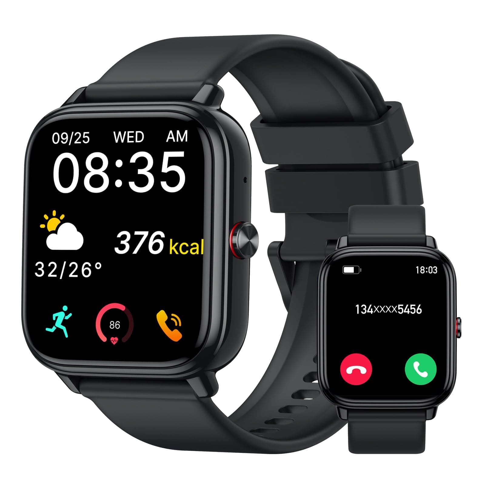 Smartwatch Uomo Donna, 1.83"HD Orologio con Chiamate Bluetooth, 110+ Modalità Sportive, Fitness Tracker con Batteria da 1000mAh, Autonomia 20 Giorni, Impermeabile IP68 Smartwatch per Android/iOS