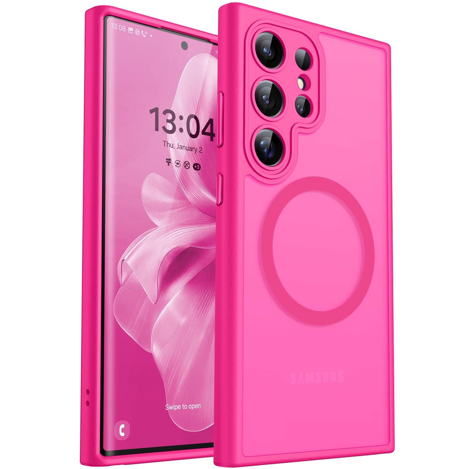 CANSHN für Samsung Galaxy S22 Ultra Hülle mit Kameraschutz für Magsafe (TOP Militärschutz & Magnetkraft) Extrem Haltbarkeit Handyhülle S22 Ultra Case - Transluzente Matt Leuchtend Rosa
