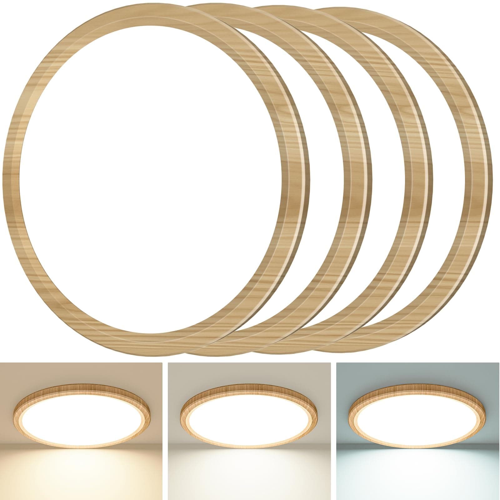 slochi 4 Pezzi Plafoniera LED Soffitto, 3000K/4000K/6500K IP44 Impermeabile Lampada da Soffitto, 18W 1800LM Plafoniera Bagno per camera da letto, Cucina, Soggiorno, Balcone, Ø22cm