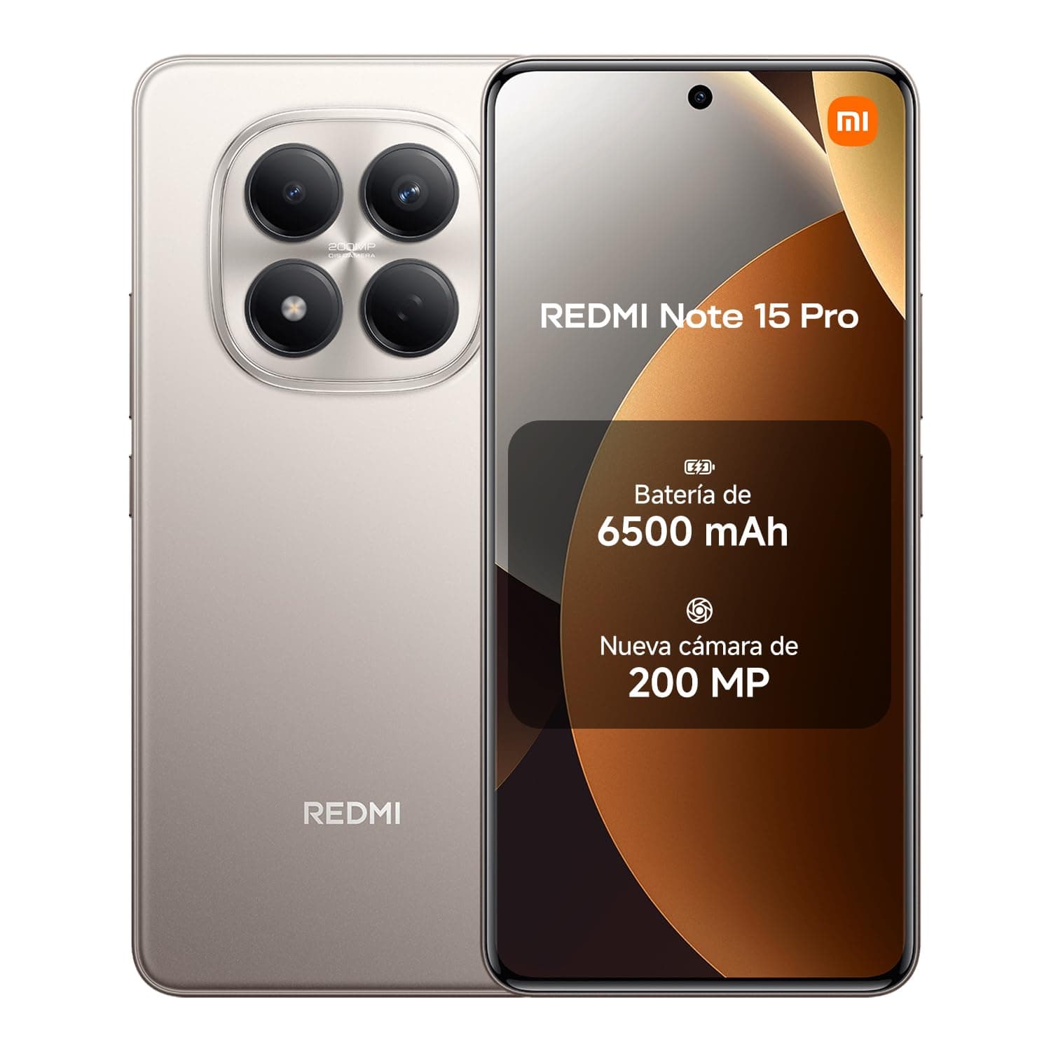XIAOMI REDMI Note 15 Pro - Smartphone de 8+256GB, Pantalla AMOLED FHD+ de 6,77", MediaTek Helio G200-Ultra, cámara de 200 MP, batería de 6500 mAh, Cargador no Incluido, Titanio (Versión ES)