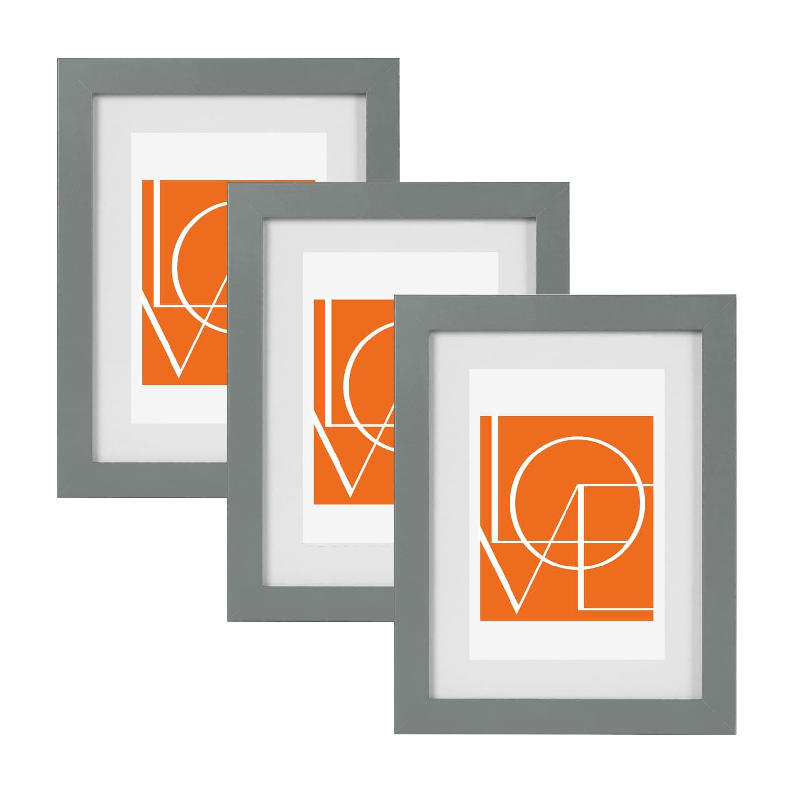 WOLTU Bilderrahmen A4 (21x29,7 cm) Grau, 3er Set MDF-Holz Fotorahmen mit Passepartout, bruchsichere PS-Platte zum Aufhängen und Aufstellen, Collage Wanddeko Rahmen