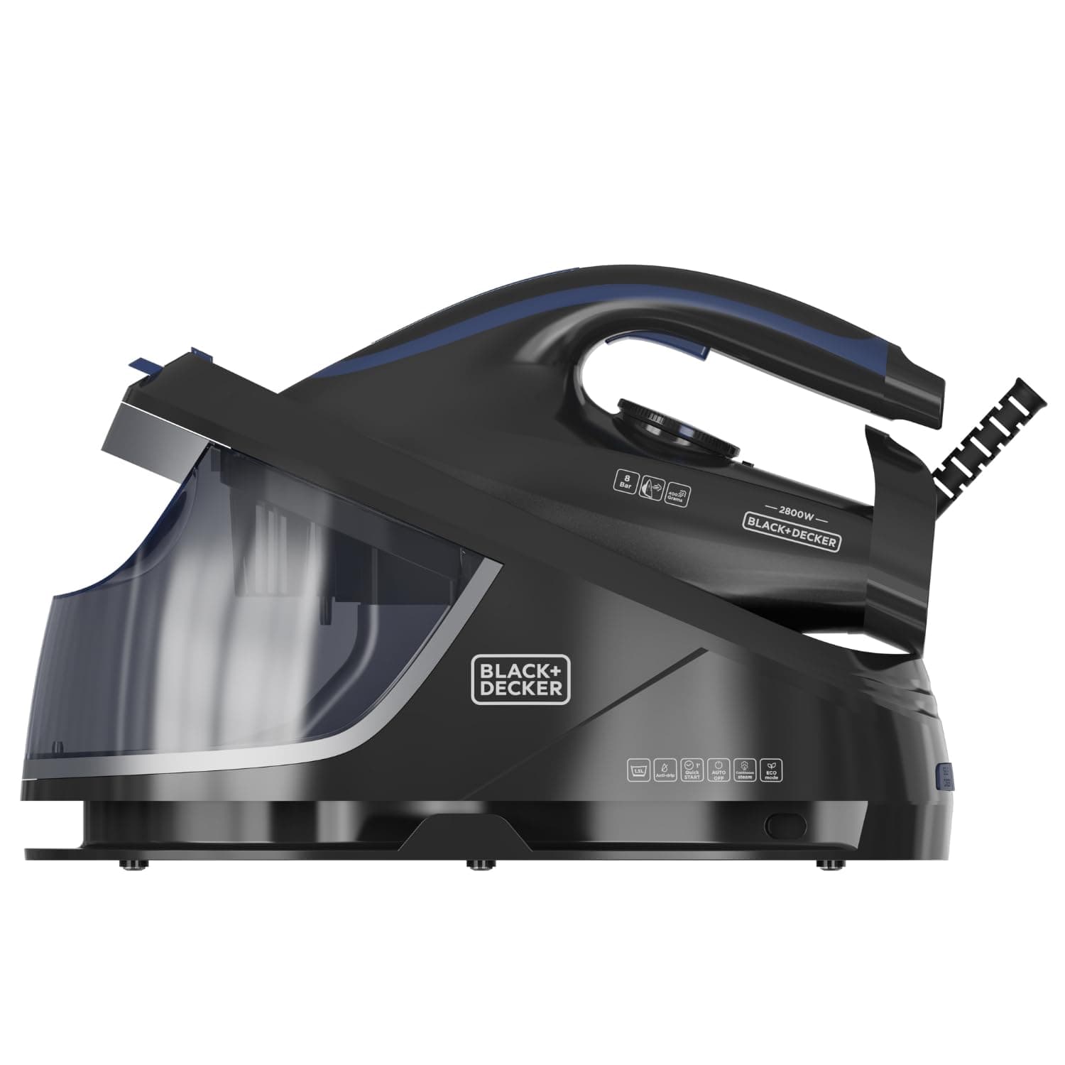 Black+Decker – Ferro da stiro a caldaia BXSS2800E | 2800W | 8 bar | colpo vapore 400 g/min | serbatoio 1,5L estraibile | suola ceramica | punta di precisione | ECO | anticalcare | autospegnimento