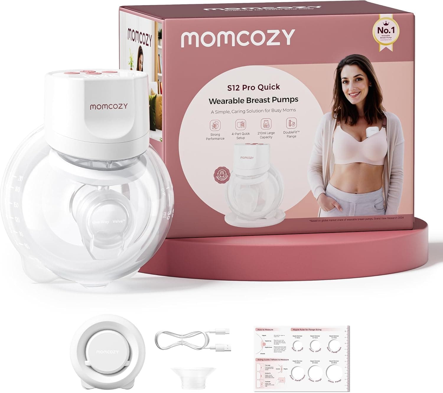 Momcozy Milchpumpe Elektrisch S12 Pro Quick, Freihändig breast pump electric, Tragbare Milchpumpe Elektrisch mit DoubleFit Hybrid-Brusthaube, Brustpumpe mit 3 Modi & 9 Stufen, 1er-Set, Weiß