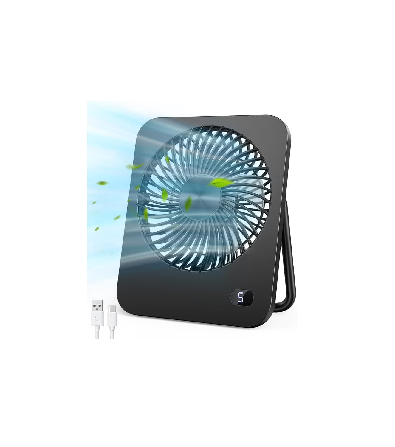Ajgvq Ventilateur de Bureau, Ventilateurs de Table Alimentation USB, Petit Ventilateur Silencieux 5 Vitesses, Ventilateur Portable Ultra Plat 33mm, Ecran LED, 2‑en‑1 Utilisation Verticale/Suspendue