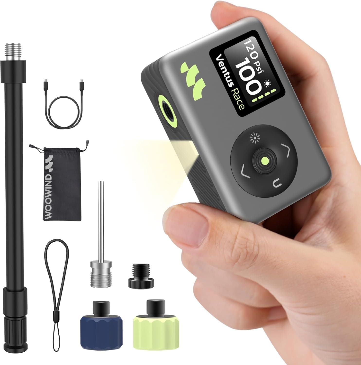 Woowind Inflador Bicicletas Inflador Electrico con Manómetro, Inflado Rápido 50s, 120 PSI, Mini Bomba de Aire Bicicleta, con válvulas Presta y Schrader para Todas Las Bicicleta
