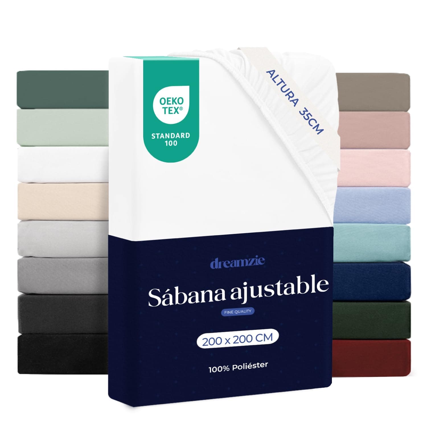 Dreamzie Sabanas Bajeras 200x200 – Bonete 35 cm – Microfibra Suave – para Colchones Gruesos – Certificado Oeko-Tex – Blanco