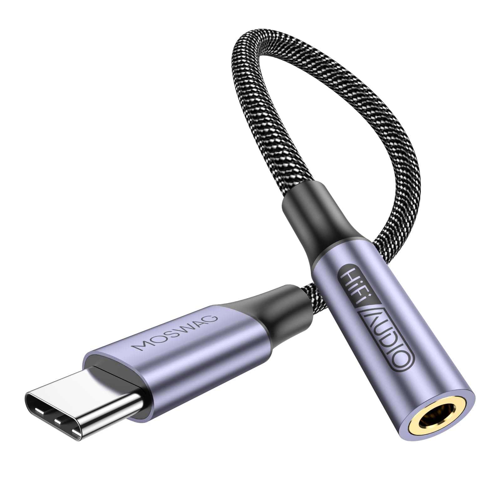 MOSWAG Adattatore jack per cuffie USB C a 3.5mm con DAC integrato, Adattatore usb c jack con dongle aux compatibile con 17 Pro Max Air, Samsung Galaxy S26 S25 S24, Note 20, Pixel 8, iPad Pro e altri