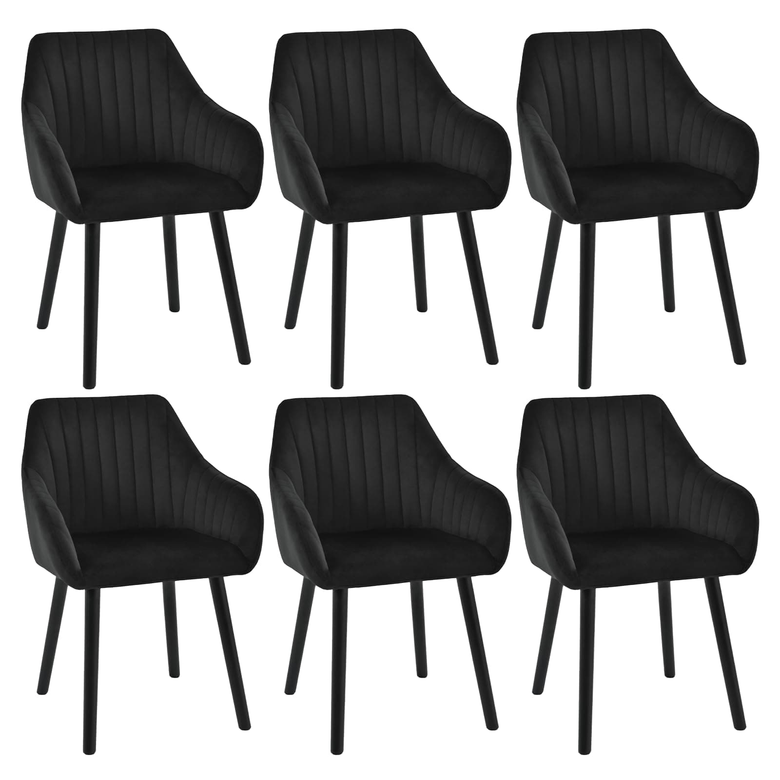 Goeurvant Chaises Noir Velours Salle à Manger avec Accoudoirs Lot de 6, Chaise de Cuisine Rembourrée et Pieds en Bois pour Salon Cuisine et Bureau