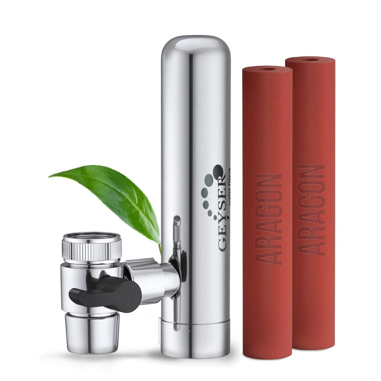 GEYSER EURO - Filtre à Eau pour Robinet de Cuisine, Purificateur D'eau Ultra-Absorbant, Montage Longue Durée, Purification de L'eau: Système avec 1 Cartouche Préinstallée + 1 Cartouche Supplémentaire