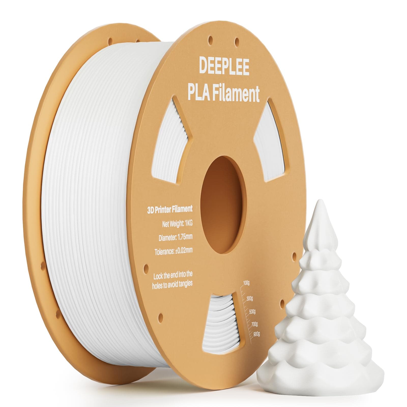 DEEPLEE Filamento PLA 1.75 mm, Bobina 1 kg Blanco. Precisión ±0.02 mm. Enrollado Perfecto, Sin Atascos. Compatible con Impresoras 3D FDM.