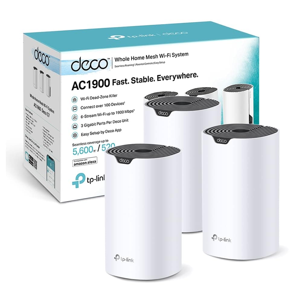 TP-Link Deco S1900 Mesh WLAN Set (3er Pack), AC1900 Dual Band Router & Repeater, 3X Gigabit Ports für Jede Einheit, empfohlen für Häuser mit 3-5 Schlafzimmern, Umfassender Jugendschutz
