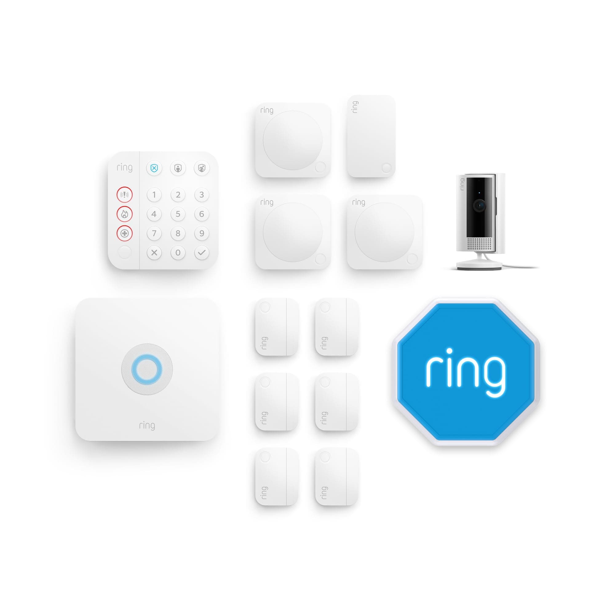Kit Ring Alarm XL + videocamera interna (Indoor Camera 2ª gen) con sirena per esterno | Sistema per la sicurezza della tua casa con abbonamento Ring Home (venduto separatamente)