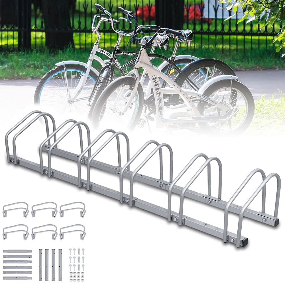 Randaco Rastrelliera per Biciclette per 5 biciclette, larghezza pneumatici 35-55 mm, supporto multiplo, supporto per parcheggio, pavimento per bicicletta, montaggio a parete, salvaspazio