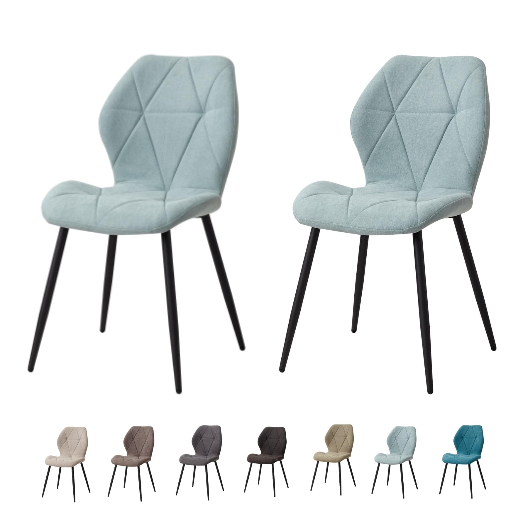 GrandCA HOME Set di 2 Sedie da Pranzo, Sedie da Pranzo Imbottite, Sedie da Cucina Nordiche con Gambe in Metallo, Cuscini in Tessuto a Rombi, Menta verde-R