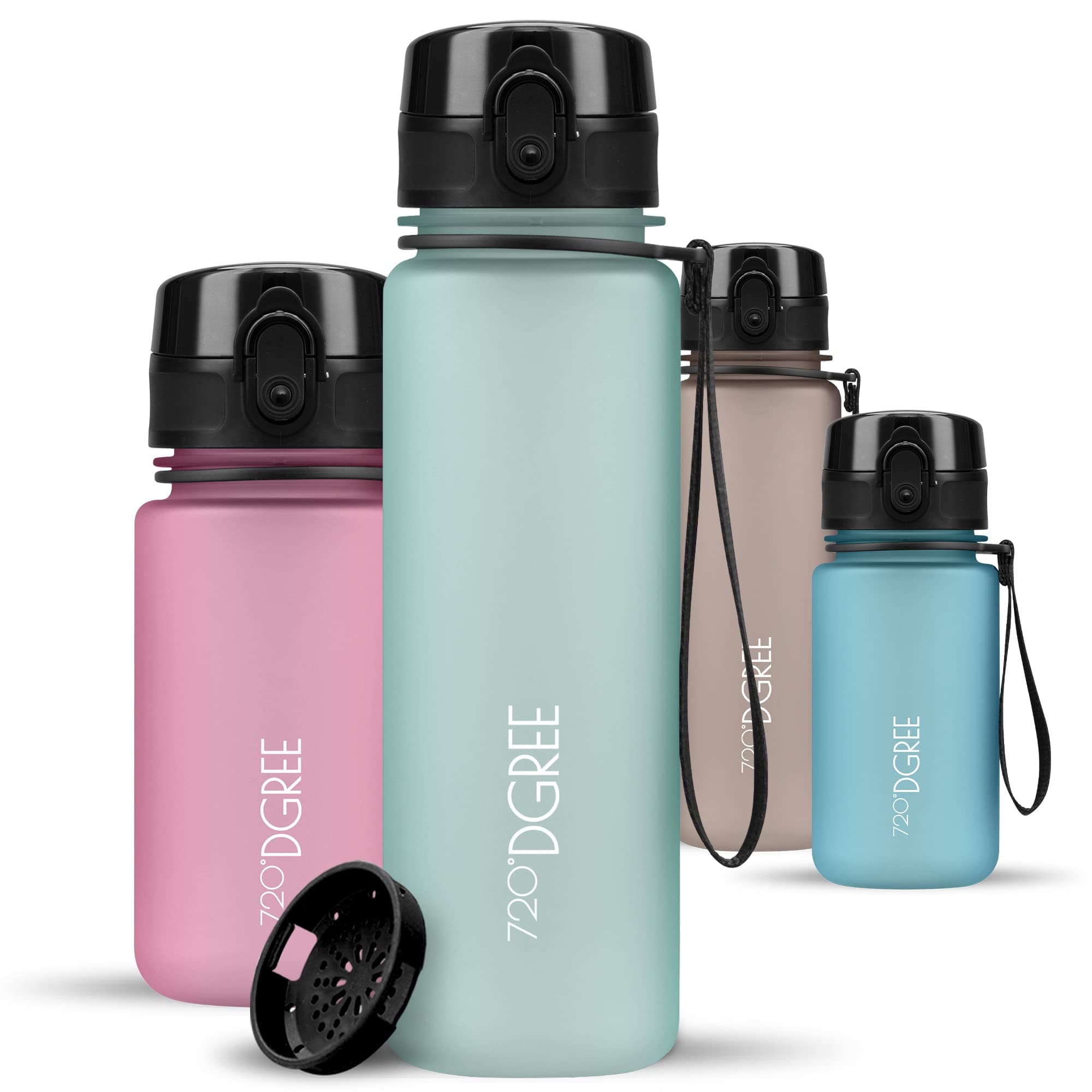 720°DGREE Trinkflasche “uberBottle“ +Sieb - 350ml, 500ml, 650ml, 1000ml, 1,5l, 2l - BPA-Frei - Wasserflasche für Sport, Schule, Kinder, Fitness, Gym, Fahrrad, Outdoor - Leichte Tritan Sportflasche