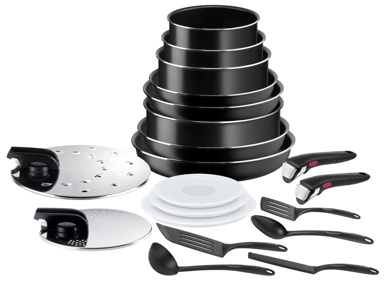 Tefal Ingenio Batterie de cuisine 20 pcs, Poêles, Casseroles, Sauteuse, Couvercles, Poignées, Non induction, Revêtement antiadhésif, Compatible lave-vaisselle, Fabriqué en France, Easy On L1599402