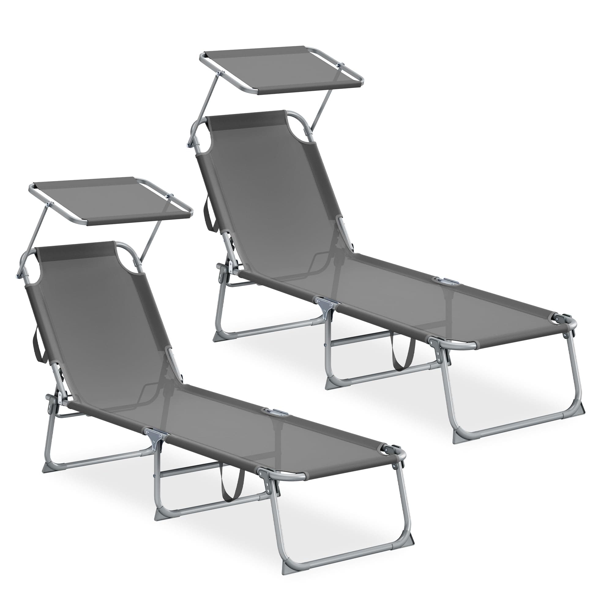 SONGMICS Tumbonas Plegables, 189 x 53 x 28,5 cm, Juego de 2 Tumbonas para Jardín, Cada Una con Carga 110 kg, con Parasol y Respaldo Ajustables, para Terraza y Balcón, Gris GCB294GZ02