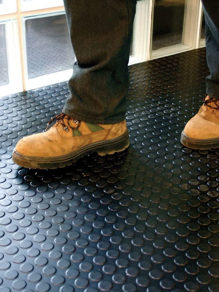 Revestimiento de Caucho Antideslizante | Suelo de Goma PVC Negro 1mm Diseño Botones (140_x_1000 CM)