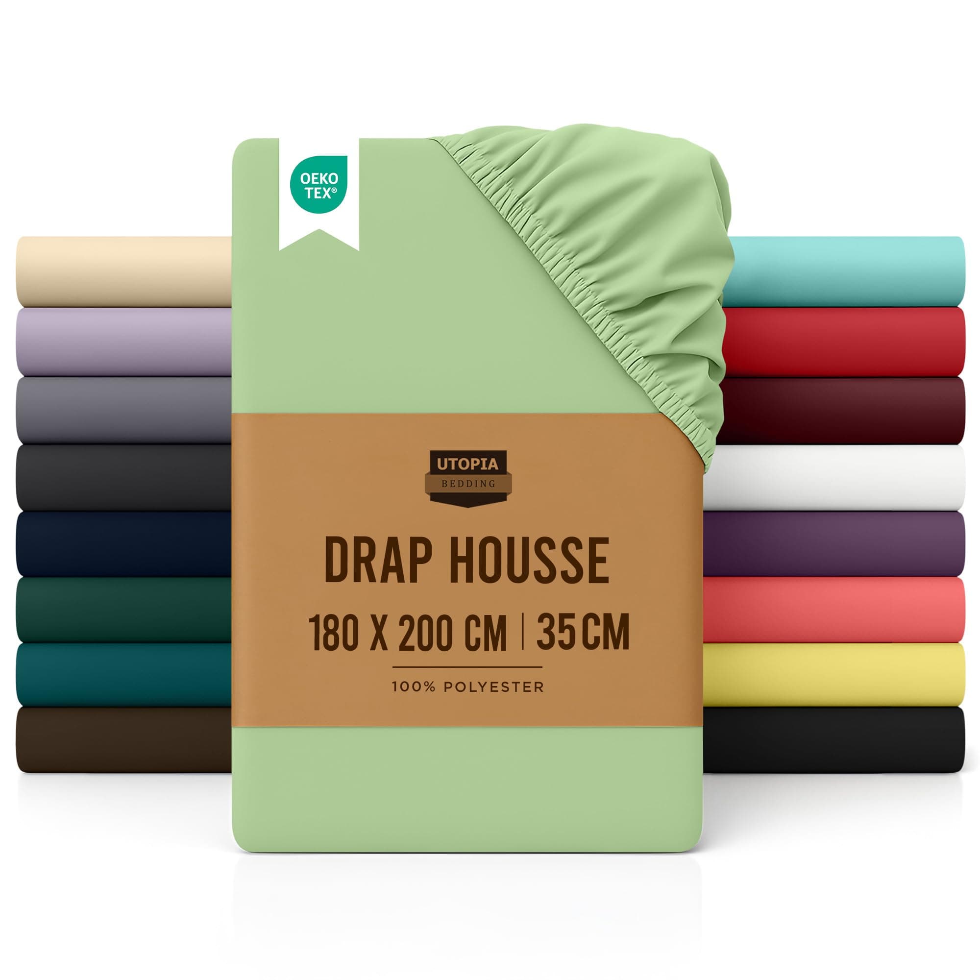 Utopia Bedding Drap Housse - Sauge, 180 x 200 cm - Certifié Oeko-Tex - Bonnets 35 cm pour Matelas Épais - Polyester Microfibre Brosséee