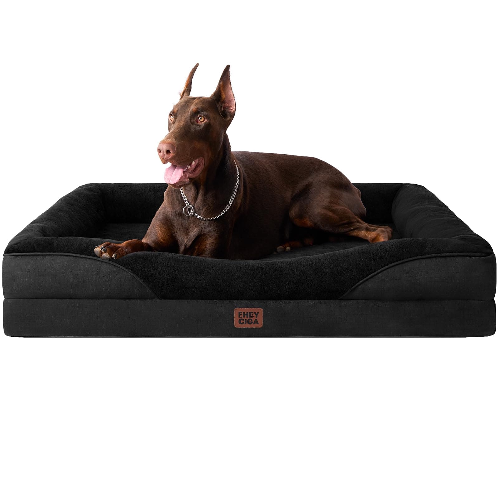 EHEYCIGA Mousse Mémoire Panier Chien Grande Taille Orthopédique, Canapé pour Chien XXL Déhoussable Lavable, Coussin Chiens Antidérapant & Imperméable, 122x89x18.5 cm Noir
