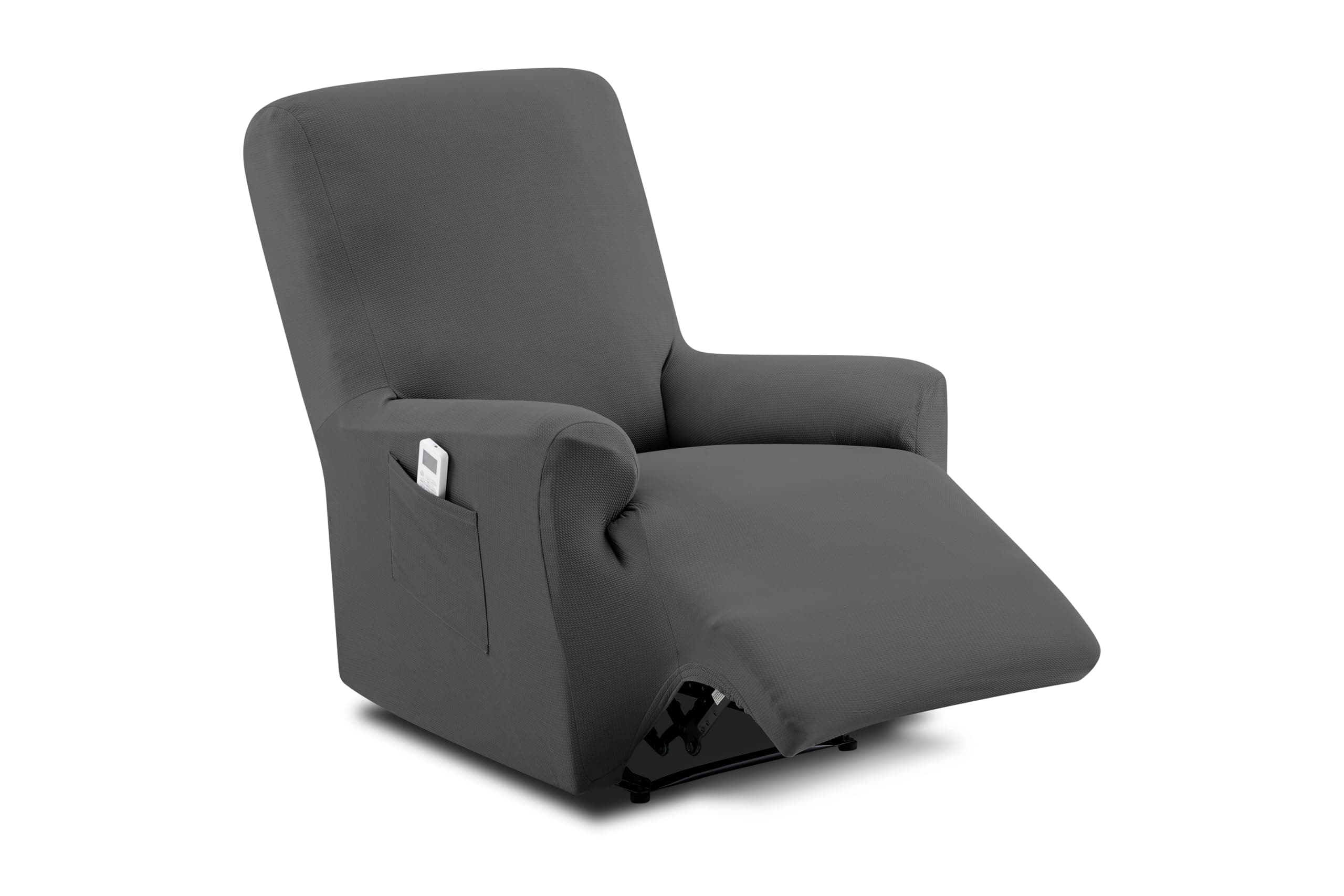 Textilhome Funda Sillón Relax Reclinable Elástica TEIDE, 1 Plaza de 70 a 100 cm, Protector Universal Ajustable con Espuma Antideslizante, Color Gris, Lavable y Resistente.