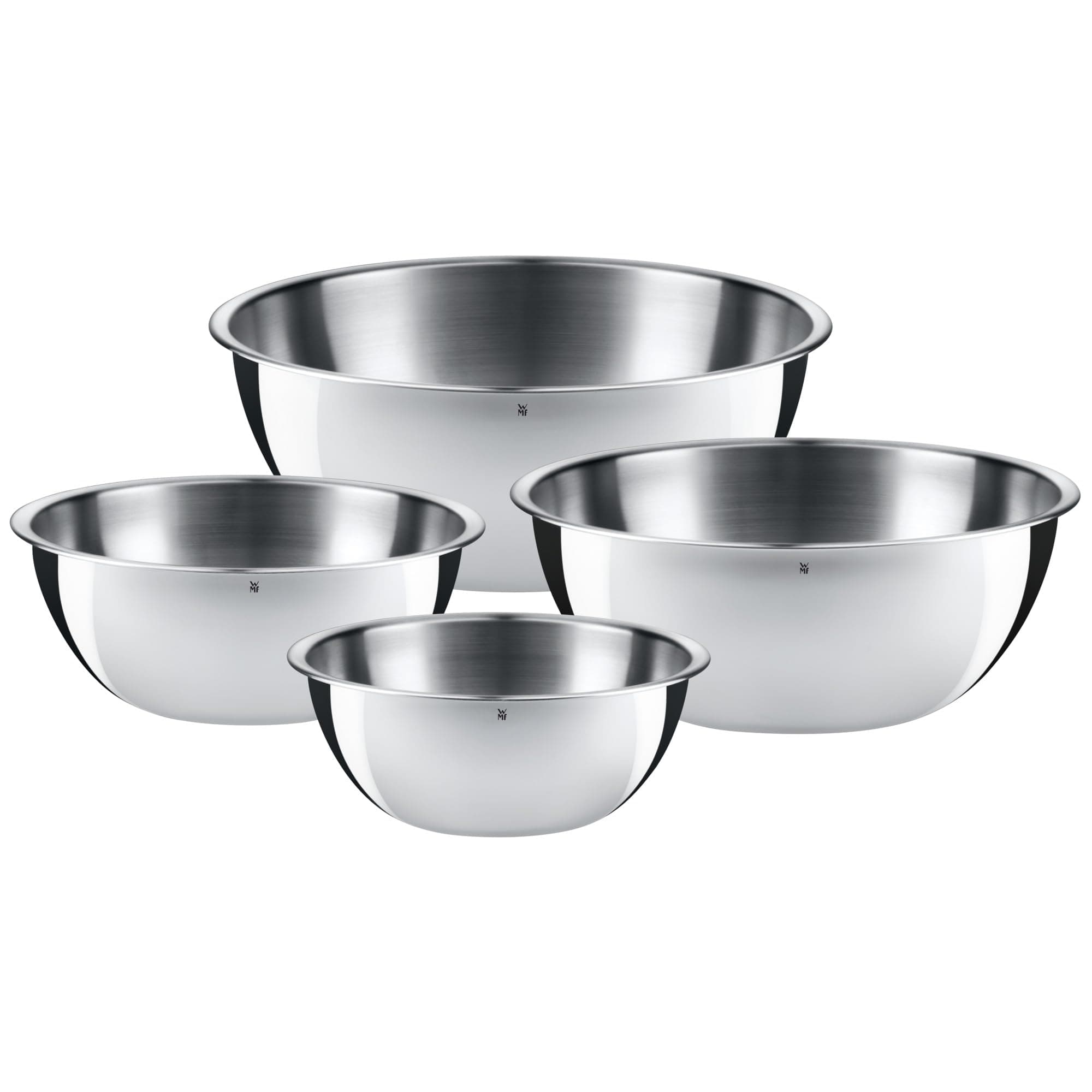 WMF Bol Gourmet - Set de 4 Cuencos de Mezcla (0,75L, 1L, 2L, 2,75L), Apilables, Acero Inoxidable Cromargan 18/10, Apto para Lavavajillas
