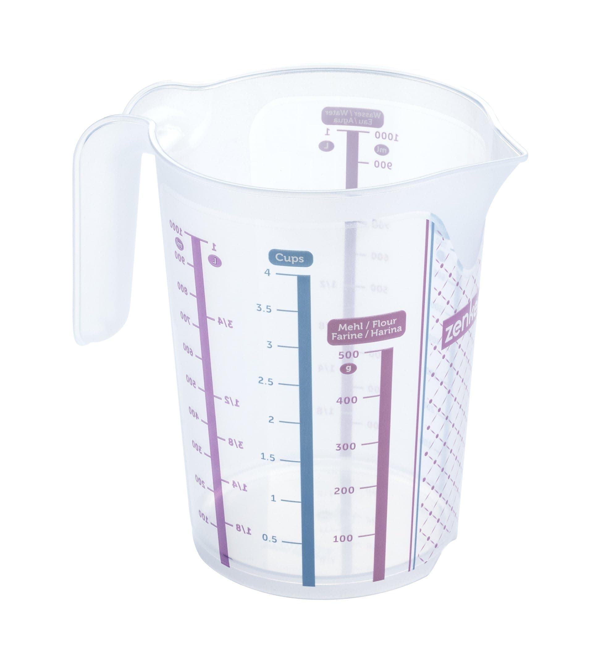Zenker Sweet Sensation Messbecher 1000ml – Präzises Dosieren mit Vierfach-Skalierung, Hitzebeständigkeit: +100 °C, Spülmaschinengeeignet, Designed in Germany, Bunt