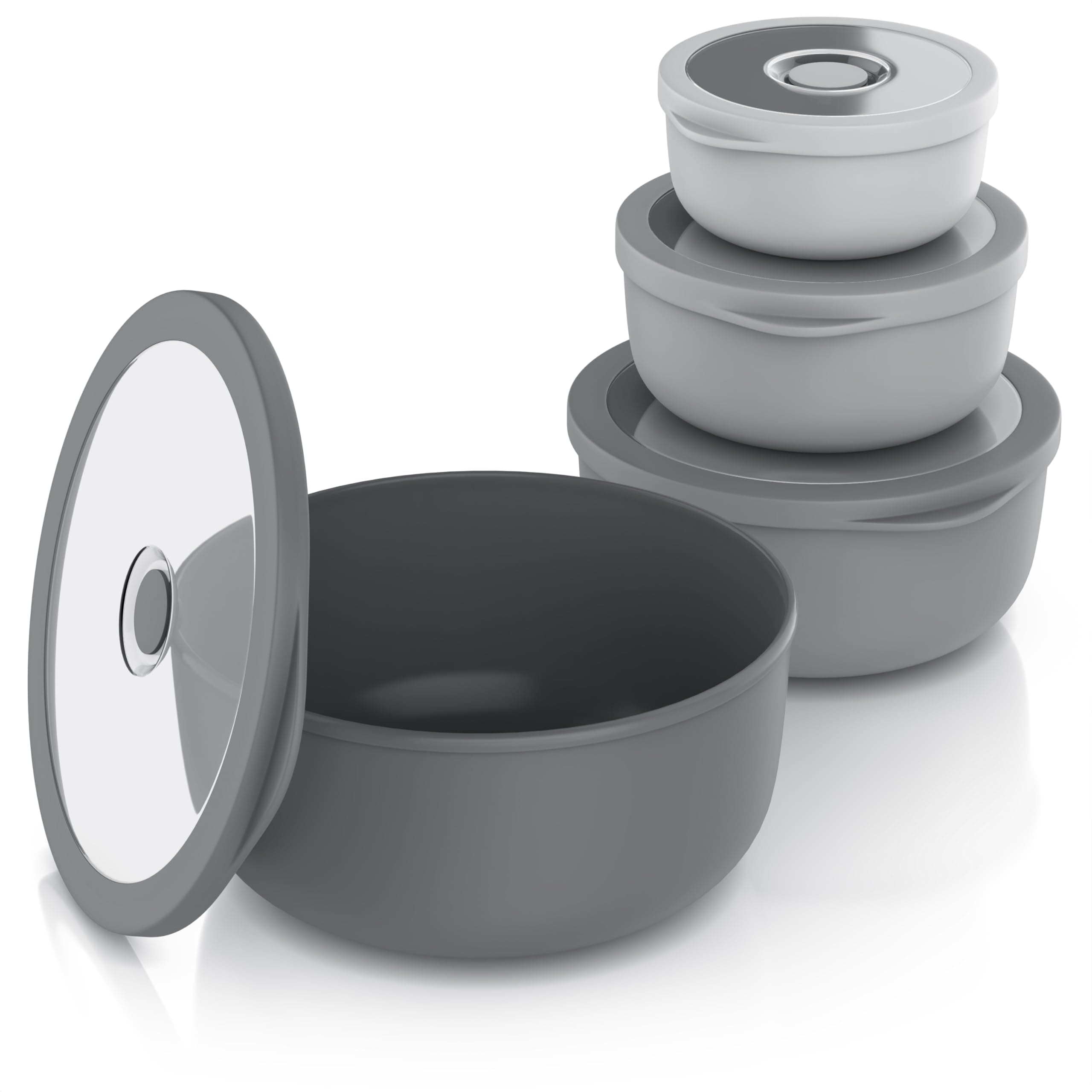 Arendo - Schüssel Set mit Deckel – 4er Set - Salatschüssel Rührschüssel - Schüsselset in verschiedenen Größen – lebensmittelecht – Spülmaschinen und Mikrowellen geeignet – rund 0,35 bis 2 Liter