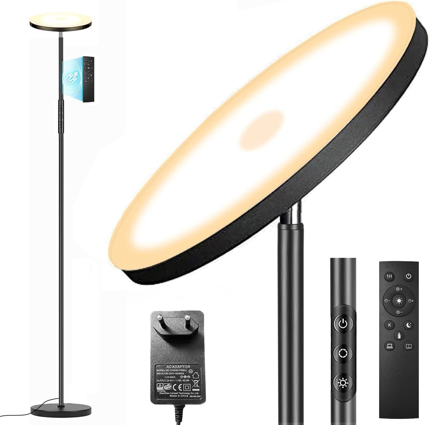 36W Lampada Da Terra Salotto, 3600LM Luminosa LED Piantana Dimmerabile con Telecomando e Touch Control, 2700K-6500K Moderna Lampada Da Terra per Soggiorno Letto Ufficio