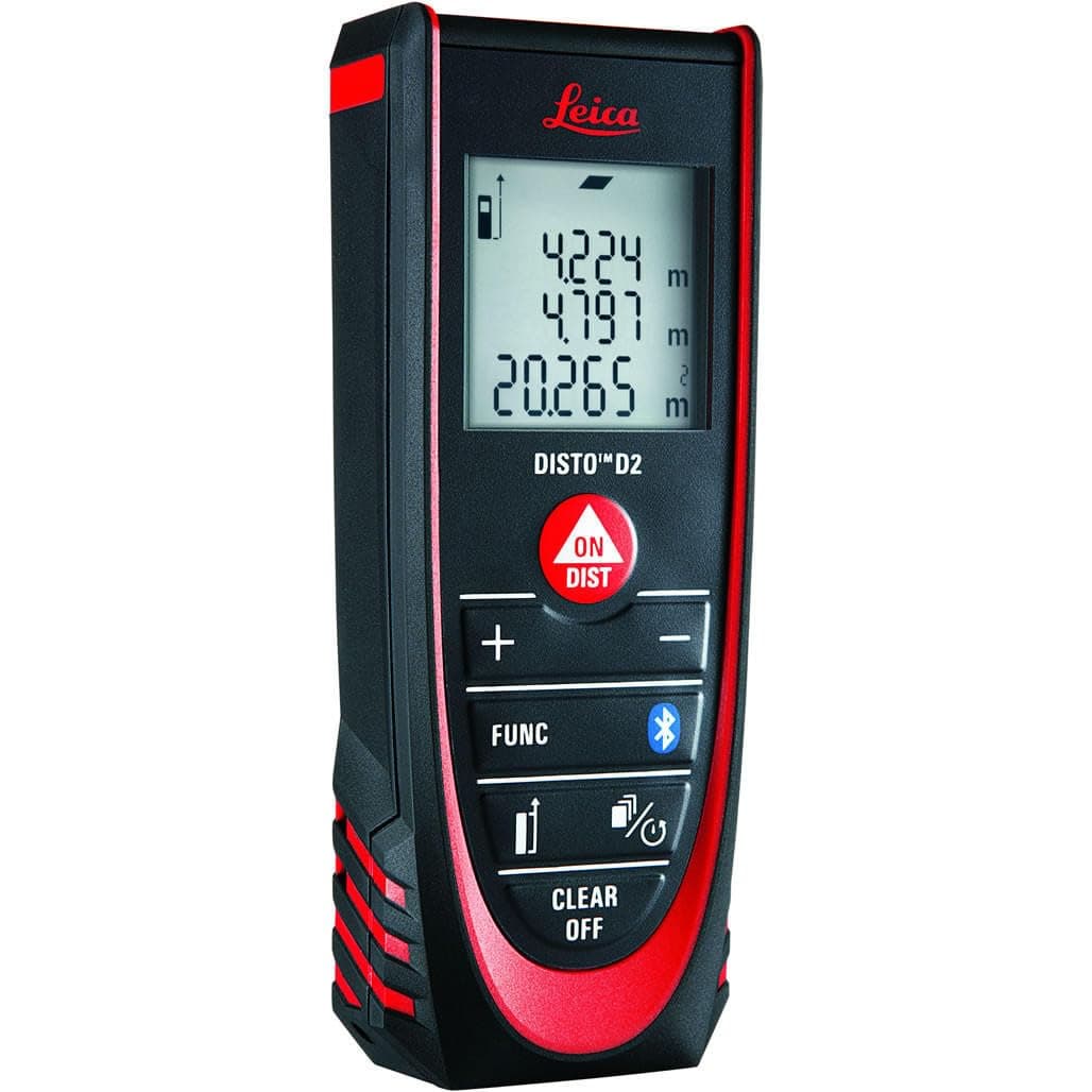 Leica DISTO D2 – funktioneller Laser Entfernungsmesser mit Bluetooth (App-Nutzung) für Distanz-, Flächen- und Volumenmessungen (Innenbereich & automatische Endstückerkennung)