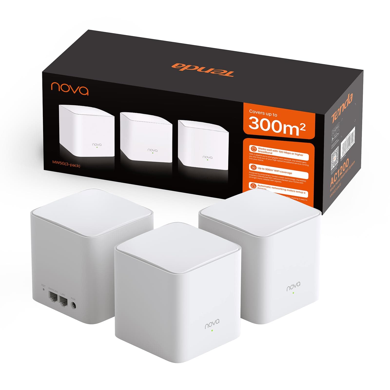 Tenda WiFi Mesh Nova MW5G AC 1200 - Système WiFi Mesh Couverture de 3 à 5 pièces- Remplacement Routeur Répéteur WiFi pour Toute la Maison - Compatible avec Toute Les Box Fibre - 3 Pack