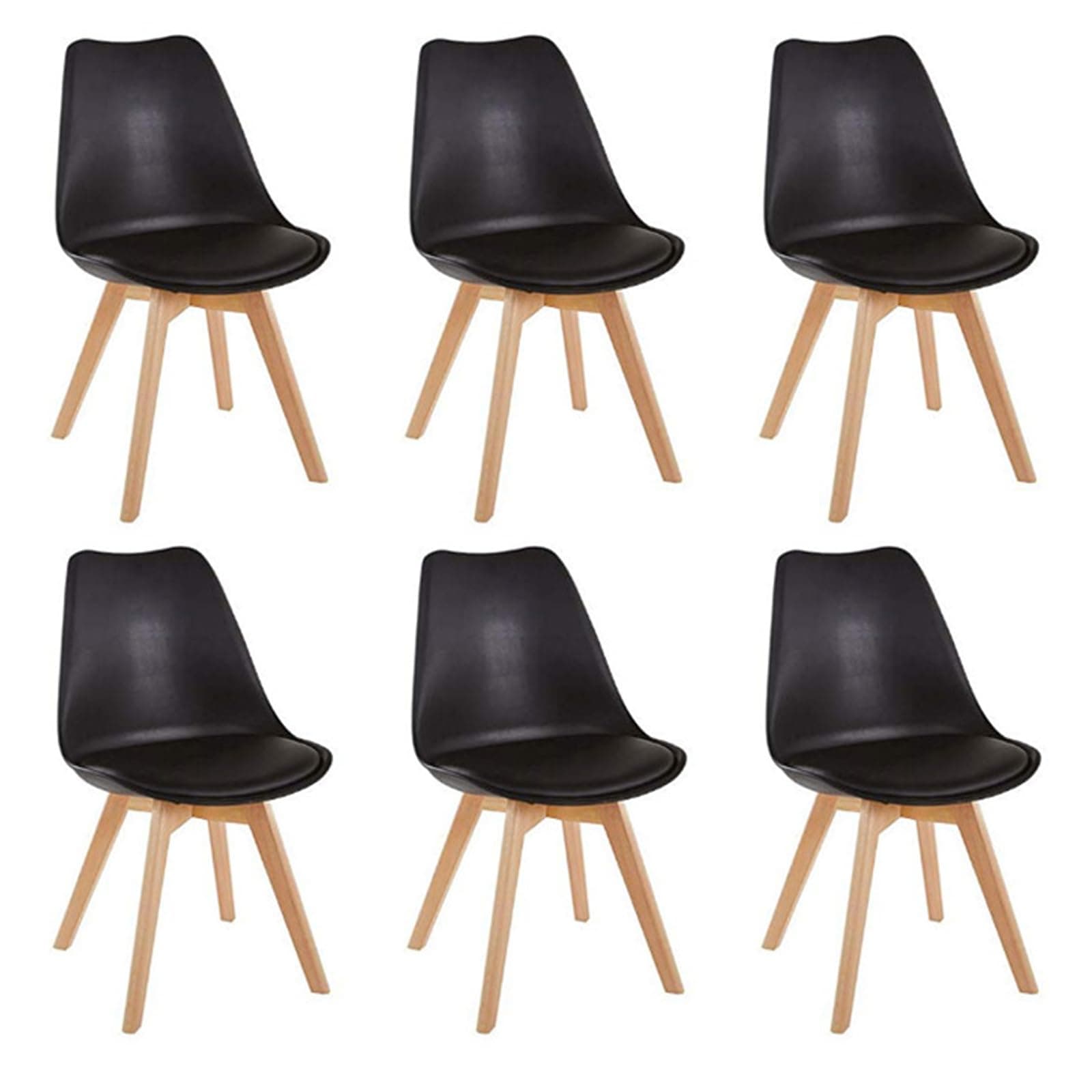 HJhomeheart Juego de 6 Sillas de Comedor, Patas de Madera Maciza, Cojín de Silla Extraíble, Silla de Cocina, Silla Moderna (Negro-6)