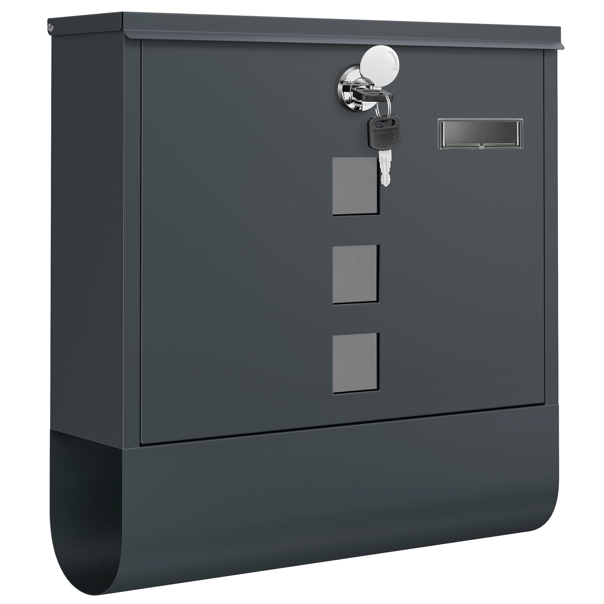 SONGMICS XXL Briefkasten, Postkasten, Schloss mit Kupfer-Schließzylinder und drehbarer Abdeckung, Sichtfenster, Namensschild, Zeitungsfach, einfache Montage, 11 x 37 x 37 cm, anthrazit GMB120G01