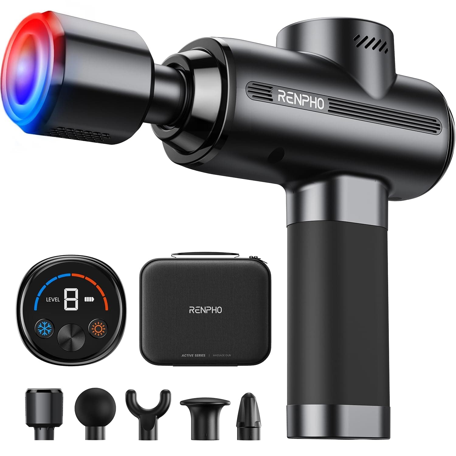 Pistola de Masaje Muscular con Calor y frio,RENPHO Active Thermacool 2 Masajeador Muscular Profundo con 5 Velocidades 5 Cabezales,10mm Amplitud Massage Gun con 2500mAh Carry caso Regalo para Hombre