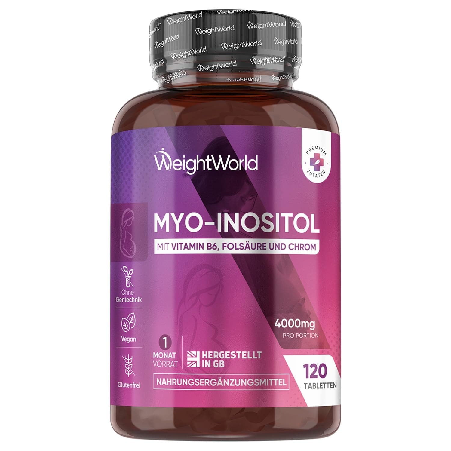 Myo Inositol 4000mg Tabletten - Mit Vitamin B6 & B9 (als Folsäure) & Chrom - 120 vegane Tabletten - 1 Monat Vorrat - Frei von Magnesiumstearat - Ohne Gentechnik - Von WeightWorld