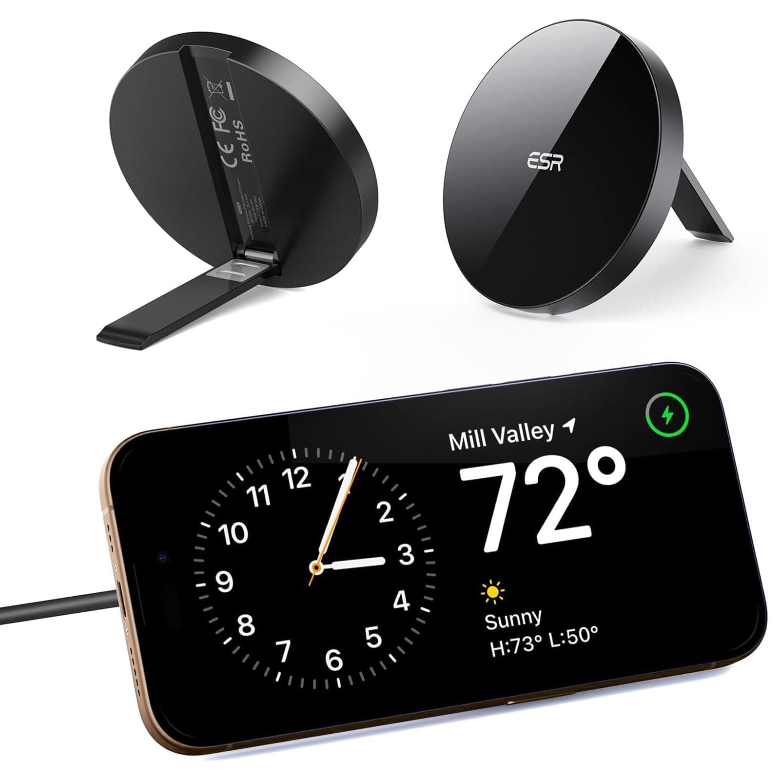 ESR für Magsafe Ladegerät, Wireless Charger mit Ständer für iPhone 17/17e/16/15/14/13/12, AirPods 4/3/2 Pro, Samsung S26, Induktive Ladestation mit 1,5m Verstärktem Nylonkabel,Schwarz (Ohne Netzteil)