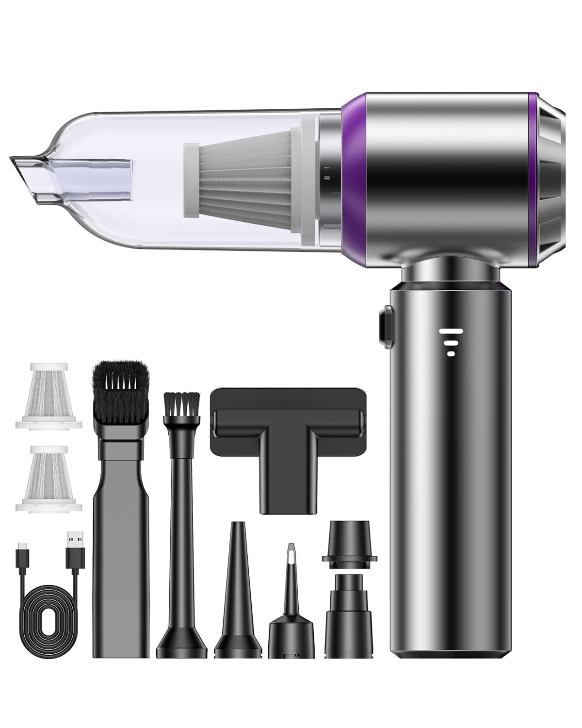 KITBEZN Aspirateur à Main, 26KPA Aspirateur Voiture Puissant sans Fil, 4-in-1 Mini Aspirateur a Main sans Fil avec Moteur Brushless, 3 Niveaux d'aspiration pour Voiture Animaux Maison Car