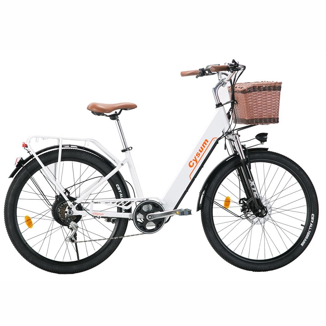 cysum cityrun bici elettrica donna, 26'' pedalata assistita Bicicletta Elettrica, City E-bike per adulti, 250W motore 25km/h, 36v 360WH batteria al litio, gamma 80KM, lcd dispaly