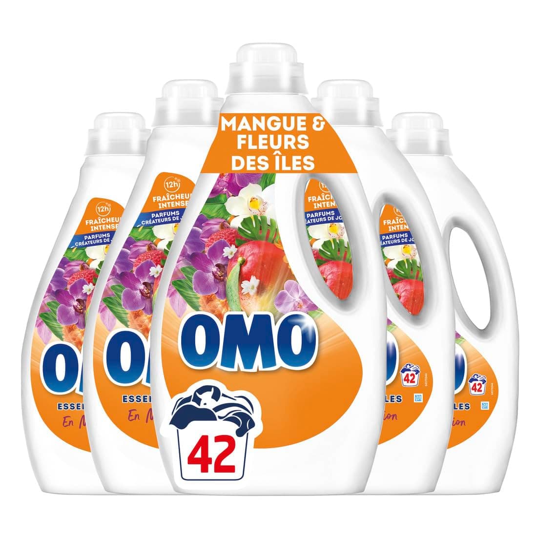 OMO - Lessive liquide En Mangue d'Évasion - 210 lavages - Mangue et Fleurs des îles - propreté éclatante & parfum longue durée aux essences naturelles (lot de 5x42)